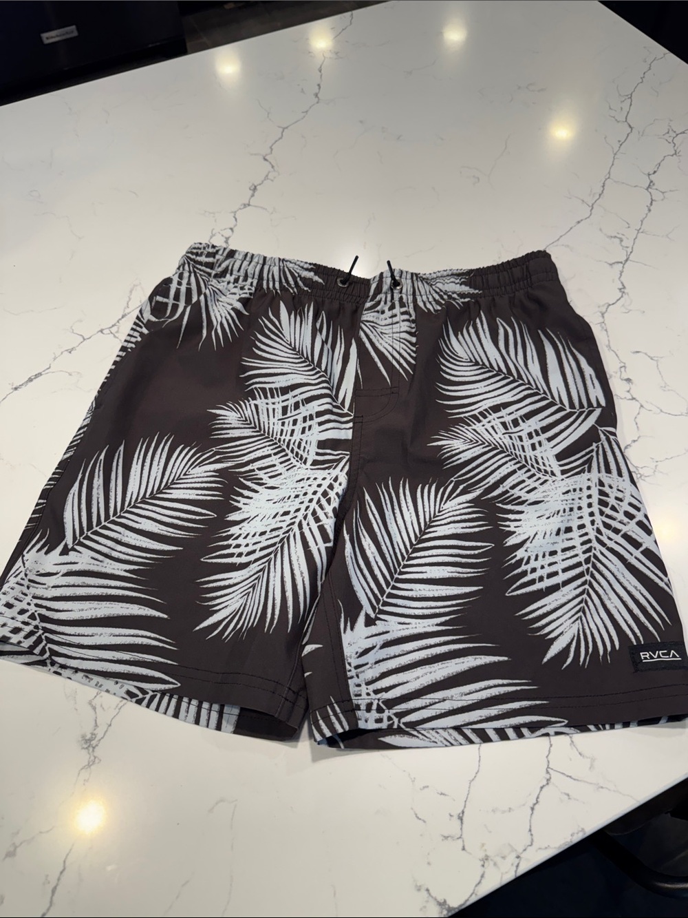 RVCA Black Swim Shorts with White Palm Print
